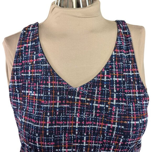 Chico's 2 (Large) Sleeveless Lined Navy Blue V-Neck Geometric Pattern Top - Picture 3 of 9